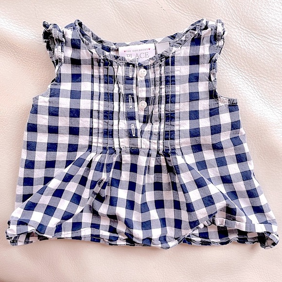 The Children's Place Other - 4/$20💥2T Sleeveless Plaid Flared Lightweight Blouse, White Navy, Buttons Pleats